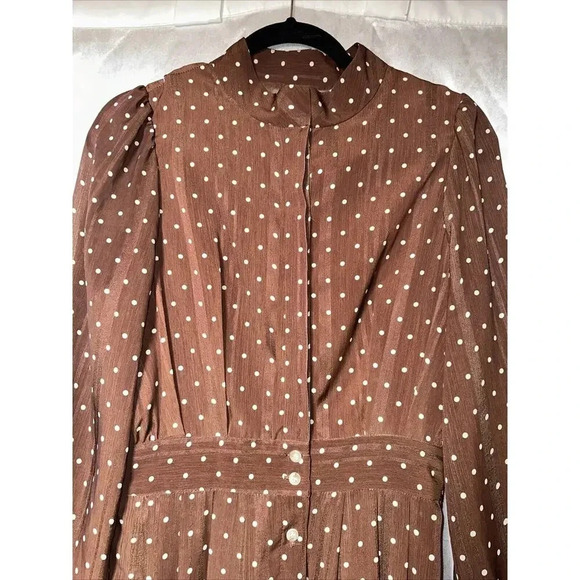 Asm Anna Polka Dot Long Sleeve‎ Maxi Dress Women M Modest Prairie Wedding Guest - Picture 5 of 9